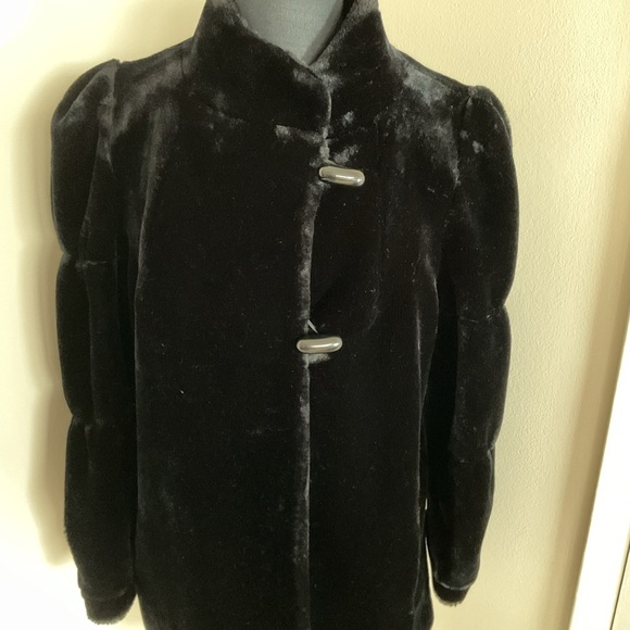 Vintage Borgessa Casper Black Faux Fur Plush Mid-Length Coat Jacket M/L Luxury - Picture 2 of 7